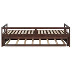 Canapé-lit extensible Okak une place avec lit gigogne/tiroirs et barrières de sécurité, cadre de lit plateforme en bois massif pour adolescents et adultes