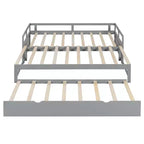 Canapé-lit extensible Okak une place avec lit gigogne/tiroirs et barrières de sécurité, cadre de lit plateforme en bois massif pour adolescents et adultes