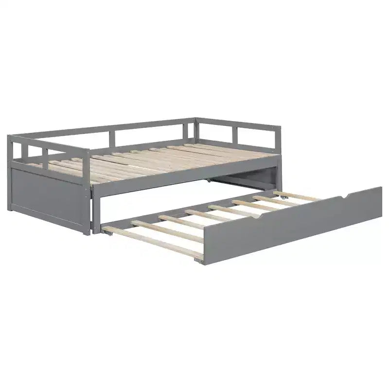 Canapé-lit extensible Okak une place avec lit gigogne/tiroirs et barrières de sécurité, cadre de lit plateforme en bois massif pour adolescents et adultes