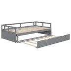 Canapé-lit extensible Okak une place avec lit gigogne/tiroirs et barrières de sécurité, cadre de lit plateforme en bois massif pour adolescents et adultes
