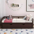 Okak Twin Size Extending Design Daybed with Trundle/Drawers & Safety Rails,Solid Wood Platform Bed Frame for Teens,Adults
