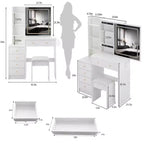 Okak Coiffeuse 37IN Grande avec Tabouret Rembourré et Support pour Sèche-Cheveux, Coiffeuse Maquillage avec Prise Électrique et Interrupteur 3 Couleurs