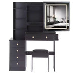 Okak Coiffeuse 37IN Grande avec Tabouret Rembourré et Support pour Sèche-Cheveux, Coiffeuse Maquillage avec Prise Électrique et Interrupteur 3 Couleurs