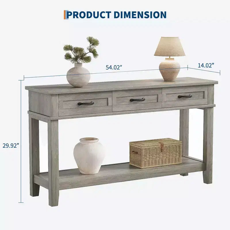 Table d'entrée de 54 pouces, console avec 3 tiroirs de rangement, table de canapé en bois de style campagnard à 3 niveaux, tables de couloir pour l'entrée, le salon