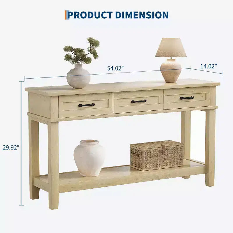 Table d'entrée de 54 pouces, console avec 3 tiroirs de rangement, table de canapé en bois de style campagnard à 3 niveaux, tables de couloir pour l'entrée, le salon