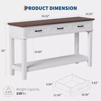 Table d'entrée de 54 pouces, console avec 3 tiroirs de rangement, table de canapé en bois de style campagnard à 3 niveaux, tables de couloir pour l'entrée, le salon