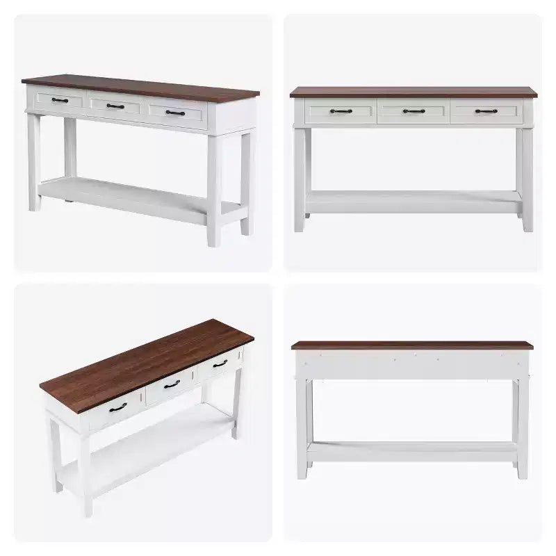 Table d'entrée de 54 pouces, console avec 3 tiroirs de rangement, table de canapé en bois de style campagnard à 3 niveaux, tables de couloir pour l'entrée, le salon