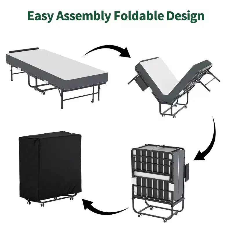 Bellemave 75 Lit pliant avec tête de lit réglable et 5 matelas à mémoire de forme, lit d'appoint pliable peu encombrant, assemblage facile