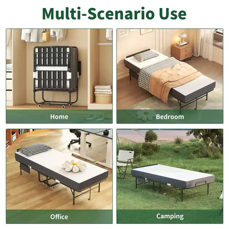 Bellemave 75 Lit pliant avec tête de lit réglable et 5 matelas à mémoire de forme, lit d'appoint pliable peu encombrant, assemblage facile