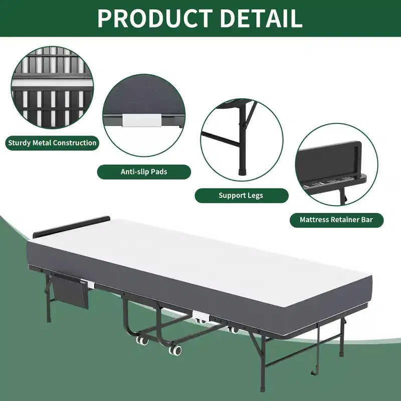 Bellemave 75 Lit pliant avec tête de lit réglable et 5 matelas à mémoire de forme, lit d'appoint pliable peu encombrant, assemblage facile