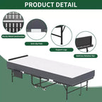 Bellemave 75 Lit pliant avec tête de lit réglable et 5 matelas à mémoire de forme, lit d'appoint pliable peu encombrant, assemblage facile