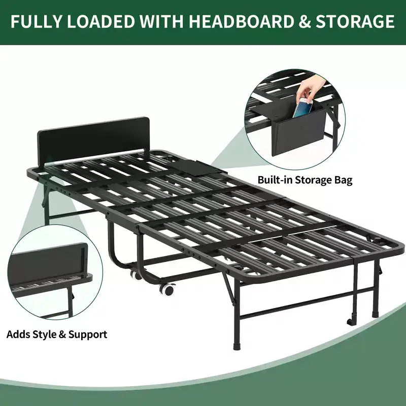 Bellemave 75 Lit pliant avec tête de lit réglable et 5 matelas à mémoire de forme, lit d'appoint pliable peu encombrant, assemblage facile