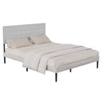 GDFStudio Vira Struttura Letto con Piattaforma in Ferro Contemporaneo, Doghe in Legno e Testiera Imbottita
