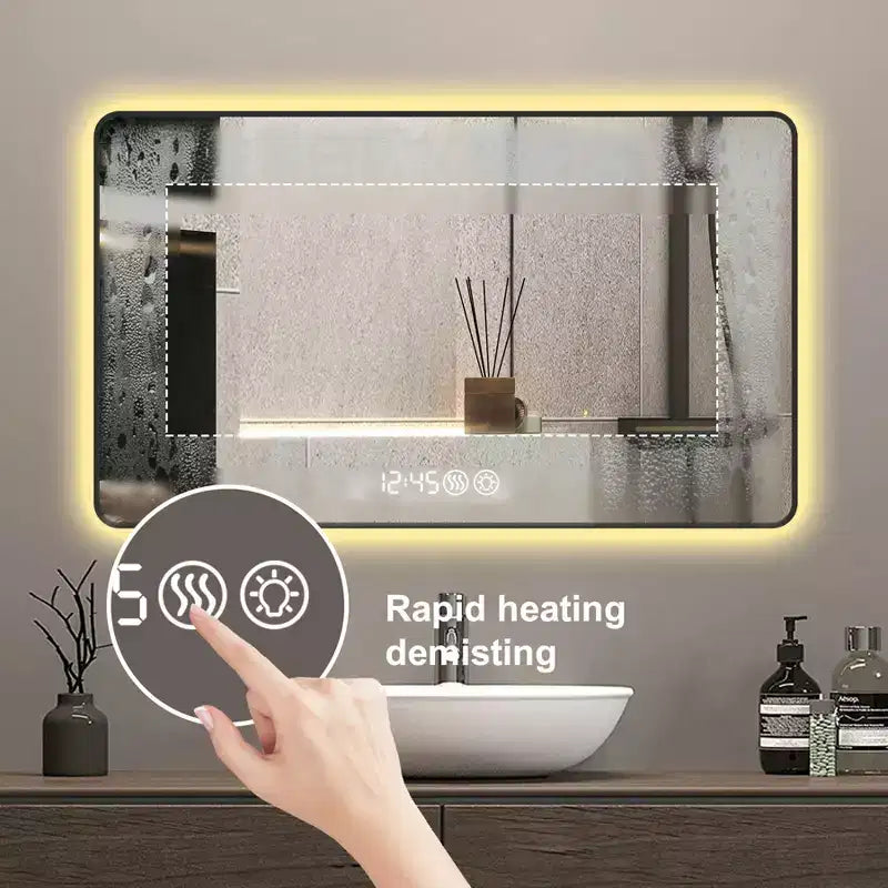 Miroir de courtoisie rectangulaire moderne GDFStudio Rion 39W avec coins arrondis et 3 modes d'éclairage