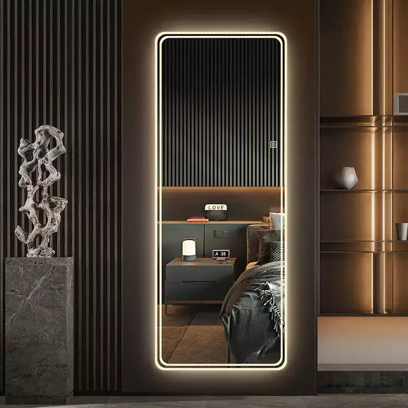 GDFStudio Zev Modern 65H Rectangular LED Full Length Frameless Mirror with 3 Color Modes