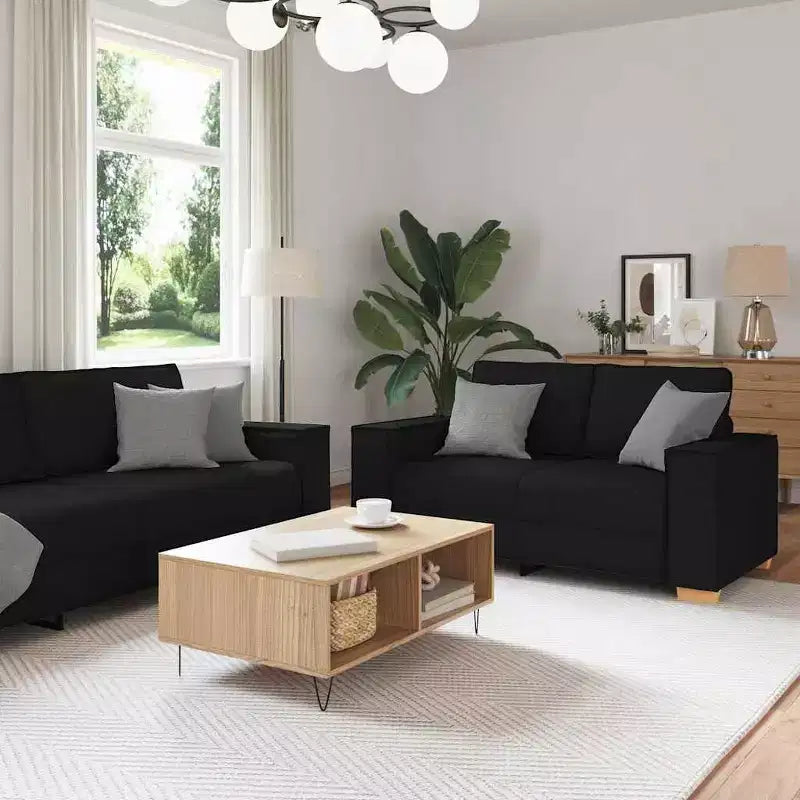 vidaXL Ensemble de 2 canapés avec coussins Tissu noir