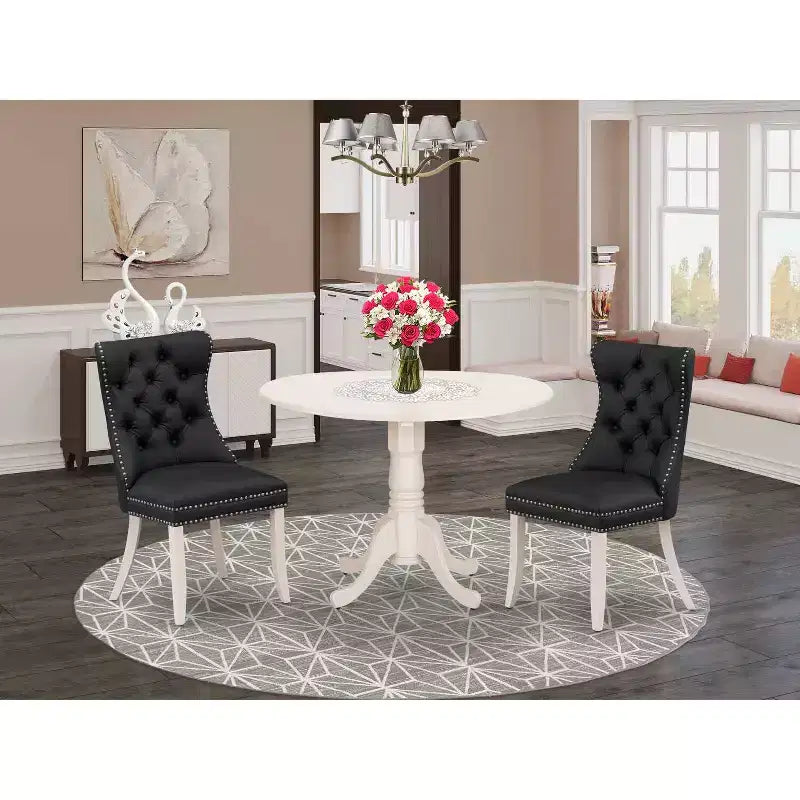 Set da pranzo da 3 pezzi in lino bianco massiccio con piano in legno - 4 posti