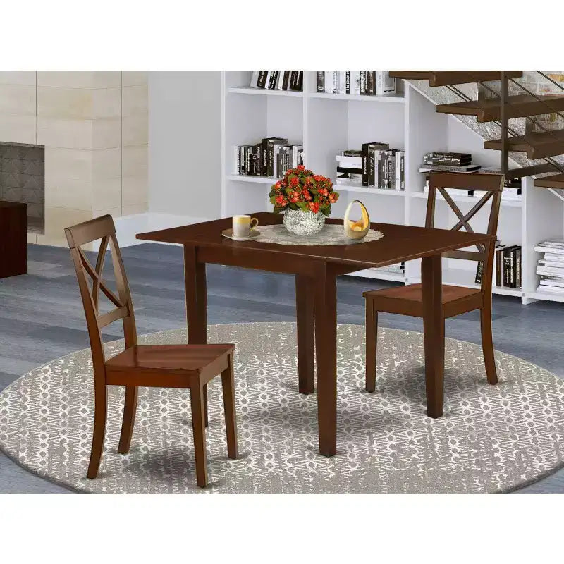 Set Tavolo da Pranzo a 3 Pezzi con Piano in Legno Massello Finitura Mogano HomeStock
