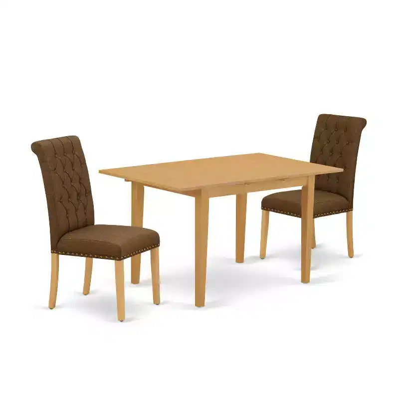 HomeStock 3-Piece Natural Brown Oak Finish Rectangular Solid Wood Top with Butterfly Leaf Dining Table Set