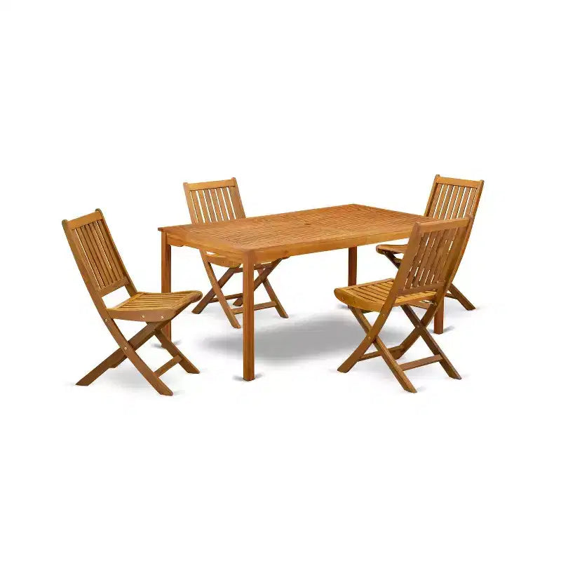HomeStock 5-Piece Rectangle Natural Oak Finish Solid Wood Top Dining table with 4-Chairs with Slat Back