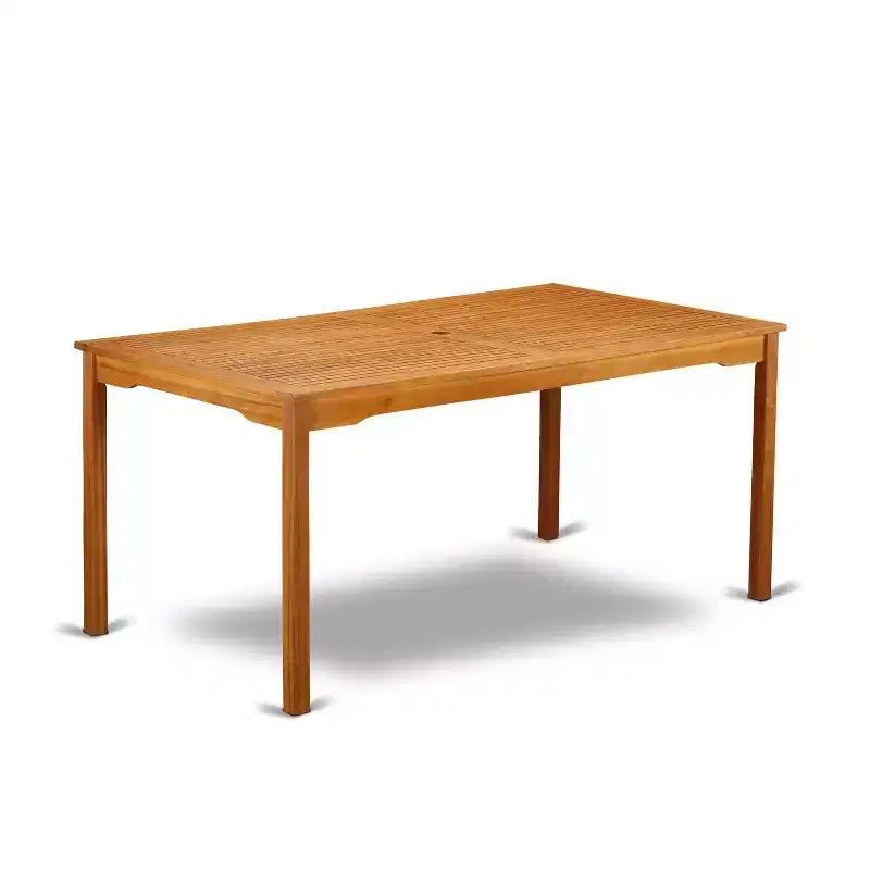Tavolo da pranzo HomeStock rettangolare a 5 pezzi in legno massello con finitura in rovere naturale e 4 sedie con schienale a doghe