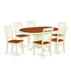 HomeStock 7-Piece Oval Buttermilk & Cherry Finish Solid Wood Top Dining Table with 6-Chairs with Slat Back