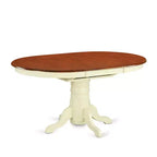 HomeStock tavolo da pranzo ovale in legno massello 7 pezzi, finitura Butter Milk e Cherry con 6 sedie e schienale a doghe