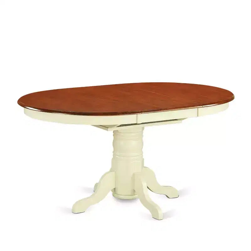 HomeStock tavolo da pranzo ovale in legno massello 7 pezzi, finitura Butter Milk e Cherry con 6 sedie e schienale a doghe