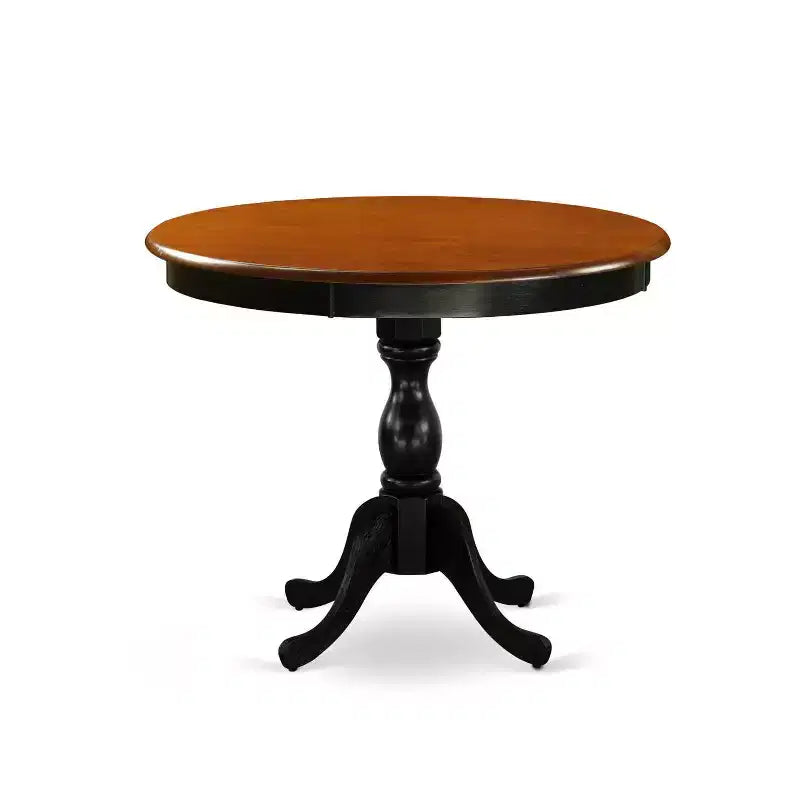Tavolo da pranzo HomeStock 5 pezzi, rotondo, piano in legno massello nero e ciliegio con 4 sedie