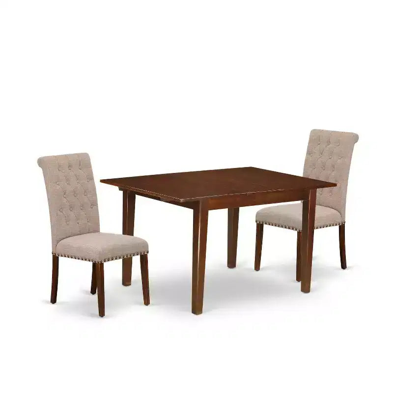 HomeStock 3-Piece Mahogany Finish Rectangular Solid Wood Top With Butterfly Leaf Dining Table Set