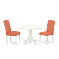 Dining Room Table Set Pink Flamingo 42 Inch Table w/ 2 Parsons Chairs Linen White Legs PU Leather