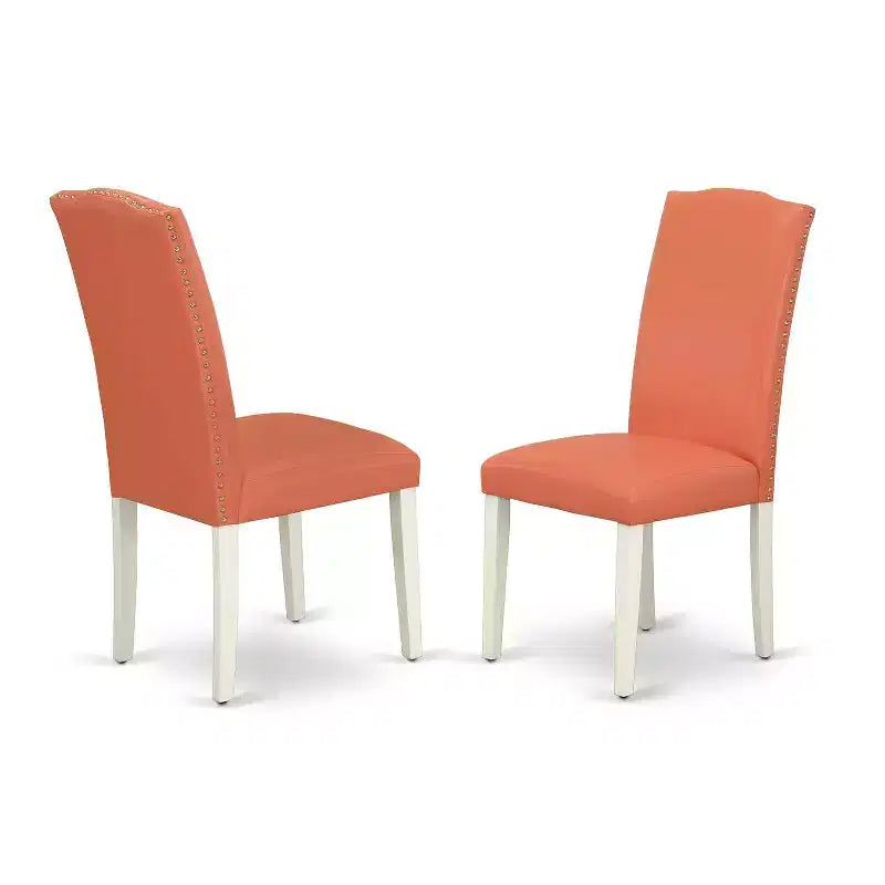 Set da tavolo da pranzo Fenicottero Rosa Tavolo da 42 pollici con 2 sedie Parsons Gambe bianche in lino Pelle sintetica