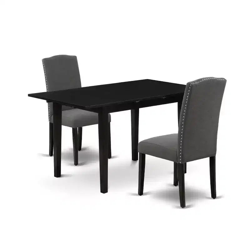 HomeStock 3-Piece Black Finish Rectangular Solid Wood Top with Butterfly Leaf Dining Table Set