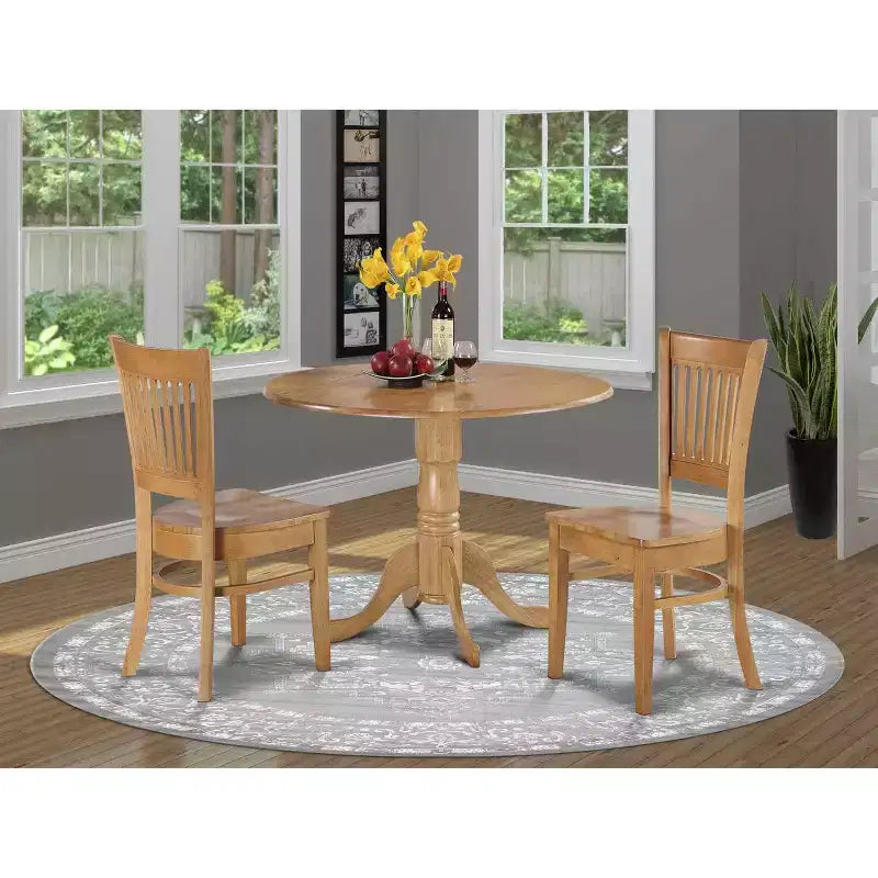 HomeStock Set da Pranzo 3 Pezzi con Tavolo Rotondo e 2 Sedie, in Legno Massello con Finitura Rovere Naturale