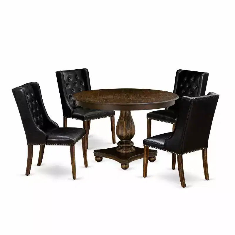 HomeStock 5-Piece Distressed Jacobean Finish Solid Wood Top Dining table with 4 Chairs