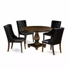 HomeStock 5-Piece Distressed Jacobean Finish Solid Wood Top Dining table with 4 Chairs