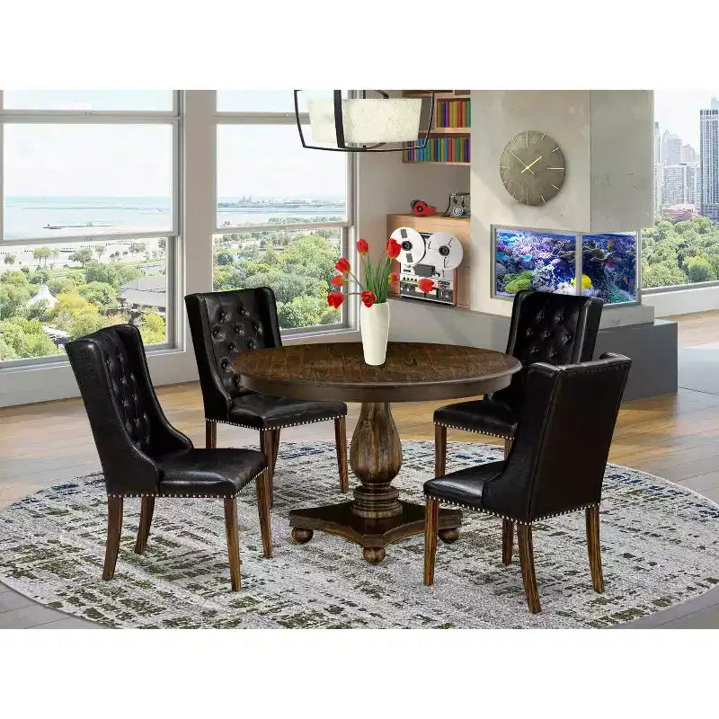 HomeStock Set Tavolo da Pranzo a 5 Pezzi con Piano in Legno Massello Finitura Jacobean Invecchiato e 4 Sedie