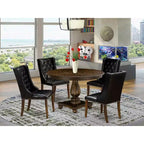 HomeStock Set Tavolo da Pranzo a 5 Pezzi con Piano in Legno Massello Finitura Jacobean Invecchiato e 4 Sedie
