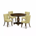 HomeStock 5-Piece Distressed Jacobean Finish Solid Wood Top Dining Table with 4 Parson Chair