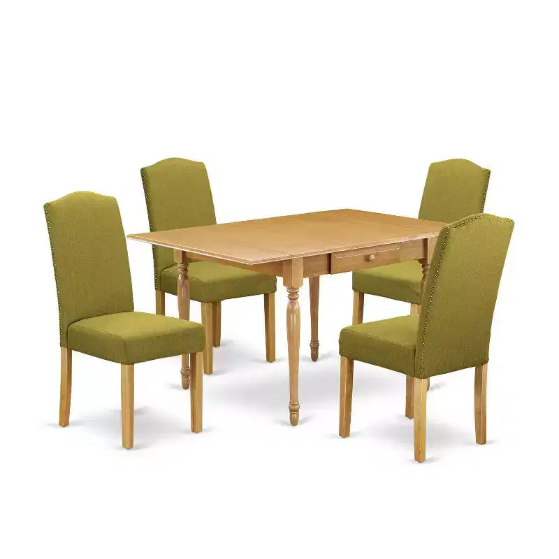 HomeStock 5-Pc Natural Oak Finish Solid Wood Top - Dining Room Set with Dropleaf - Seats 4