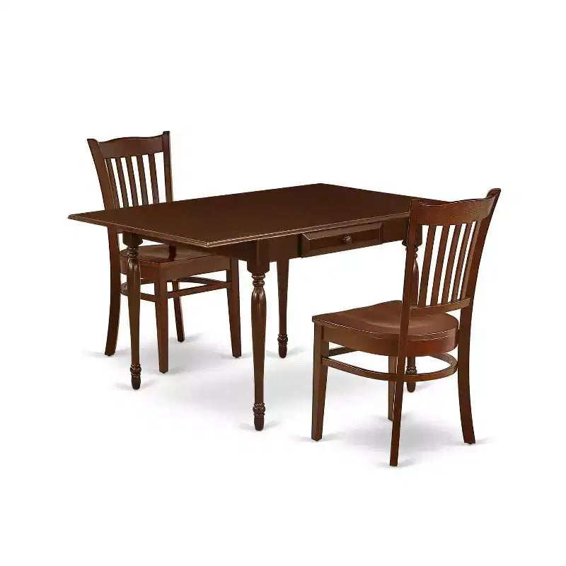 HomeStock 3-Pc Mahogany Finish Solid Wood Top With Dropleaf Dining Table Set