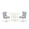 HomeStock 3-Pc Linen White Finish Solid Wood Top Dining Table Set