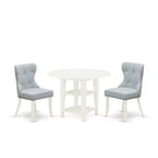 HomeStock 3-Pc Linen White Finish Solid Wood Top Dining Table Set