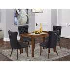 Set da pranzo HomeStock in 5 pezzi, con top in legno massello con finitura noce antico - Rettangolare, imbottito - 4 posti a sedere