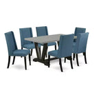 HomeStock 7-Piece Natural Oak Finish Solid Wood Top Dining Table with 6 Chairs