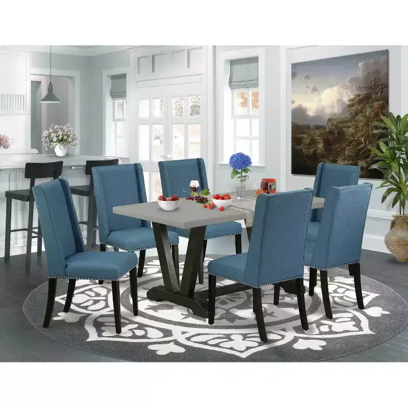 HomeStock Tavolo da pranzo a 7 pezzi con piano in legno massello finitura rovere naturale e 6 sedie