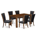 HomeStock 7-Piece Natural Oak Finish Solid Wood Top Dining Table with 6 Parson-Chairs