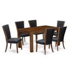 HomeStock 7-Piece Natural Oak Finish Solid Wood Top Dining Table with 6 Parson-Chairs