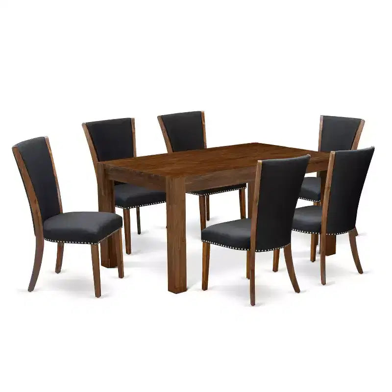 HomeStock 7-Piece Natural Oak Finish Solid Wood Top Dining Table with 6 Parson-Chairs