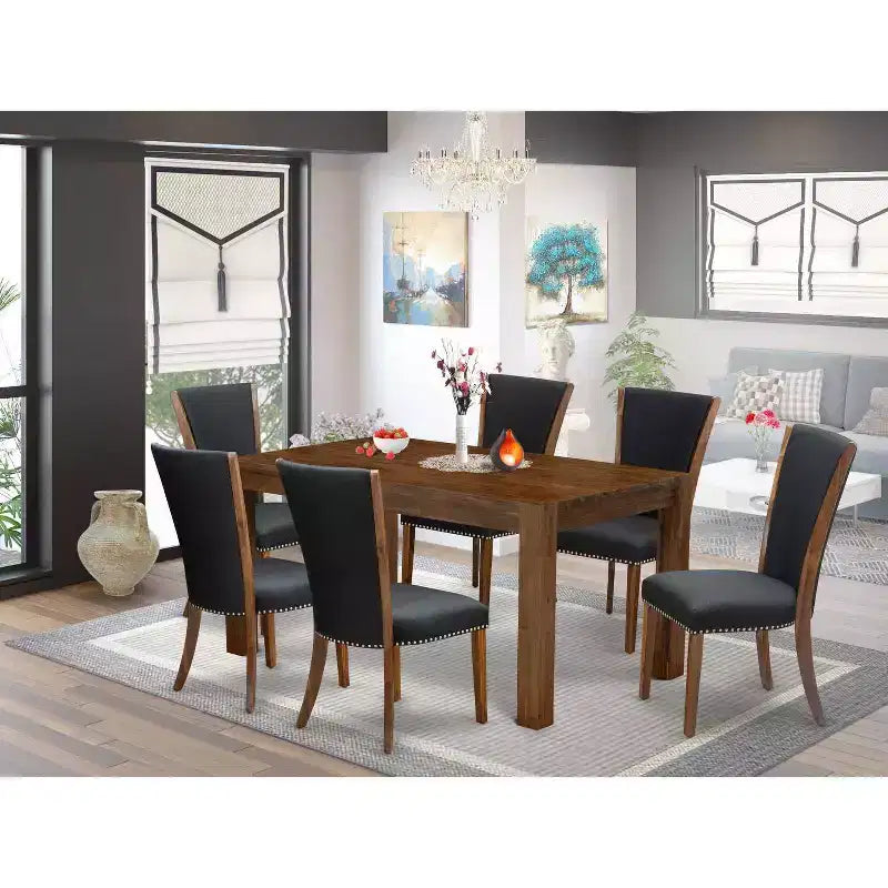 HomeStock Tavolo da Pranzo con Piano in Legno Massello Finitura Rovere Naturale 7 Pezzi con 6 Sedie Parson